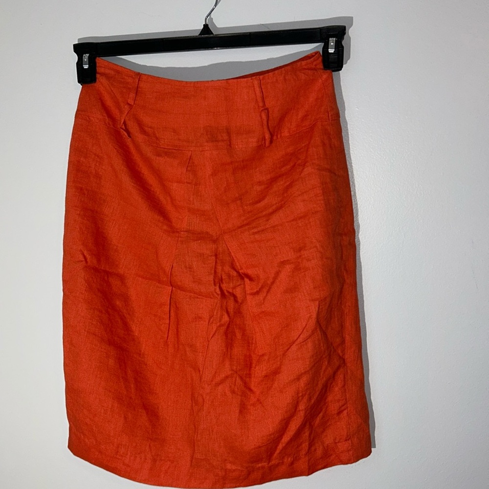 Linea Domani Orange Linen Double Belt Skirt A-Line Sz 4‎